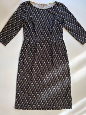 Boden Cotton Owl Print Dress 3/4 Sleeve Knee Length Pockets Size 6 Long